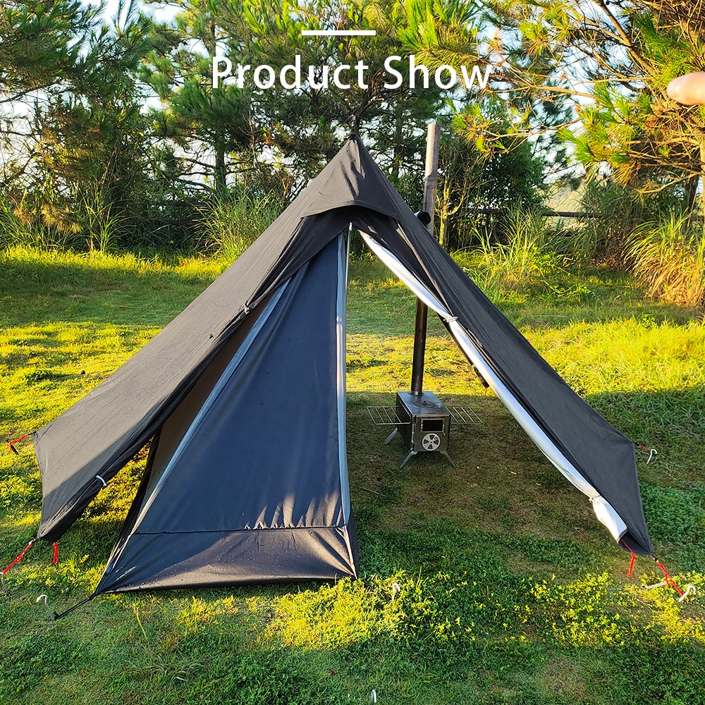 Cheap Goat Tents Ultralight Camping Teepee Tent with Chimney Window Outdoor Tipi Pyramid Tent Double Layer Bushcraft 1 Person Tents Hot Tent   